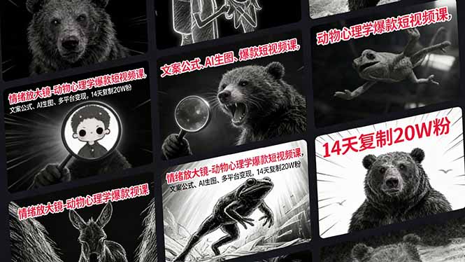 情绪放大镜-动物心理学爆款短视频课，文案公式、AI生图、多平台变现，14天复制20W粉-创领云聚