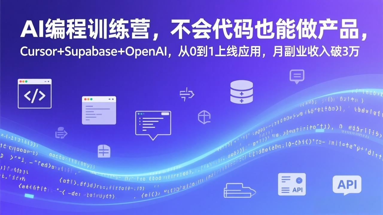 AI编程训练营，不会代码也能做产品，Cursor+Supabase+OpenAI，从0到1上线应用，月副业收入破3万-创领云聚