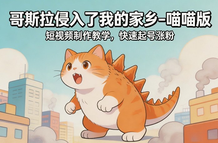 哥斯拉侵入了我的家乡–喵喵版短视频制作教学，快速起号涨粉-创领云聚