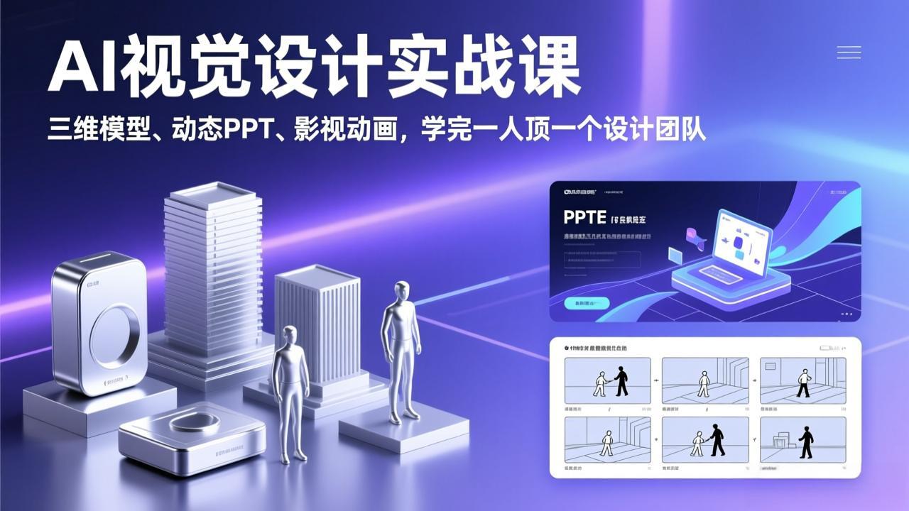 AI视觉设计实战课，三维模型、动态PPT、影视动画，学完一人顶一个设计团队-创领云聚