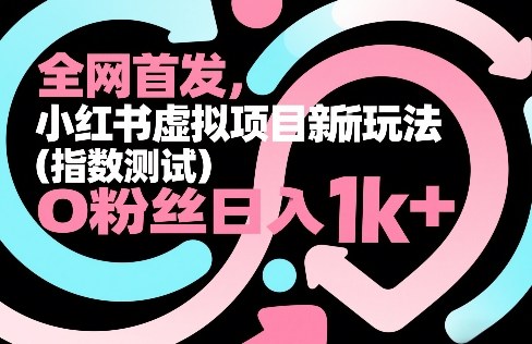全网首发，小红书虚拟项目新玩法(指数测试)，0粉丝日入1k+，整个玩法完整拆解！-创领云聚