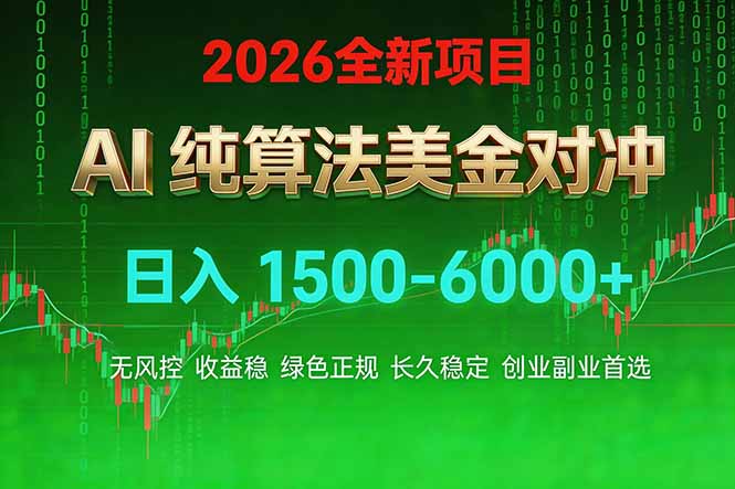 2026 全新美金对冲项目，不套平台赠金，不封号，纯算法对冲，日入 1500-6000+-创领云聚