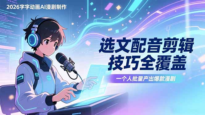 2026字字动画AI漫剧制作-1期，选文配音剪辑技巧全覆盖，一个人就能批量产出爆款漫剧-创领云聚