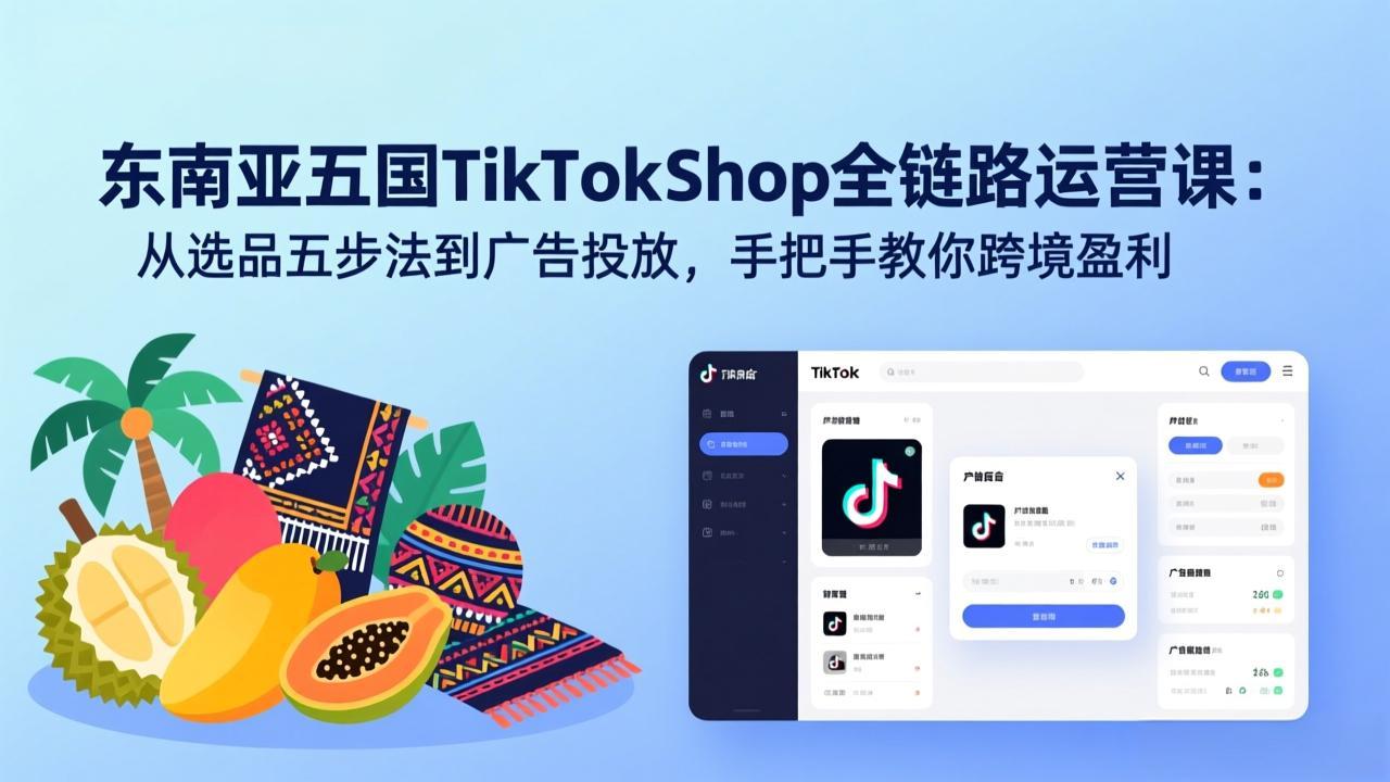 东南亚五国TikTok Shop全链路运营课：从选品五步法到广告投放，手把手教你跨境盈利-创领云聚