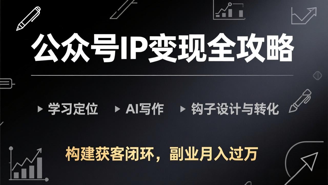 公众号IP变现全攻略-更新，学习定位、AI写作、钩子设计与转化，构建获客闭环，副业月入过万-创领云聚