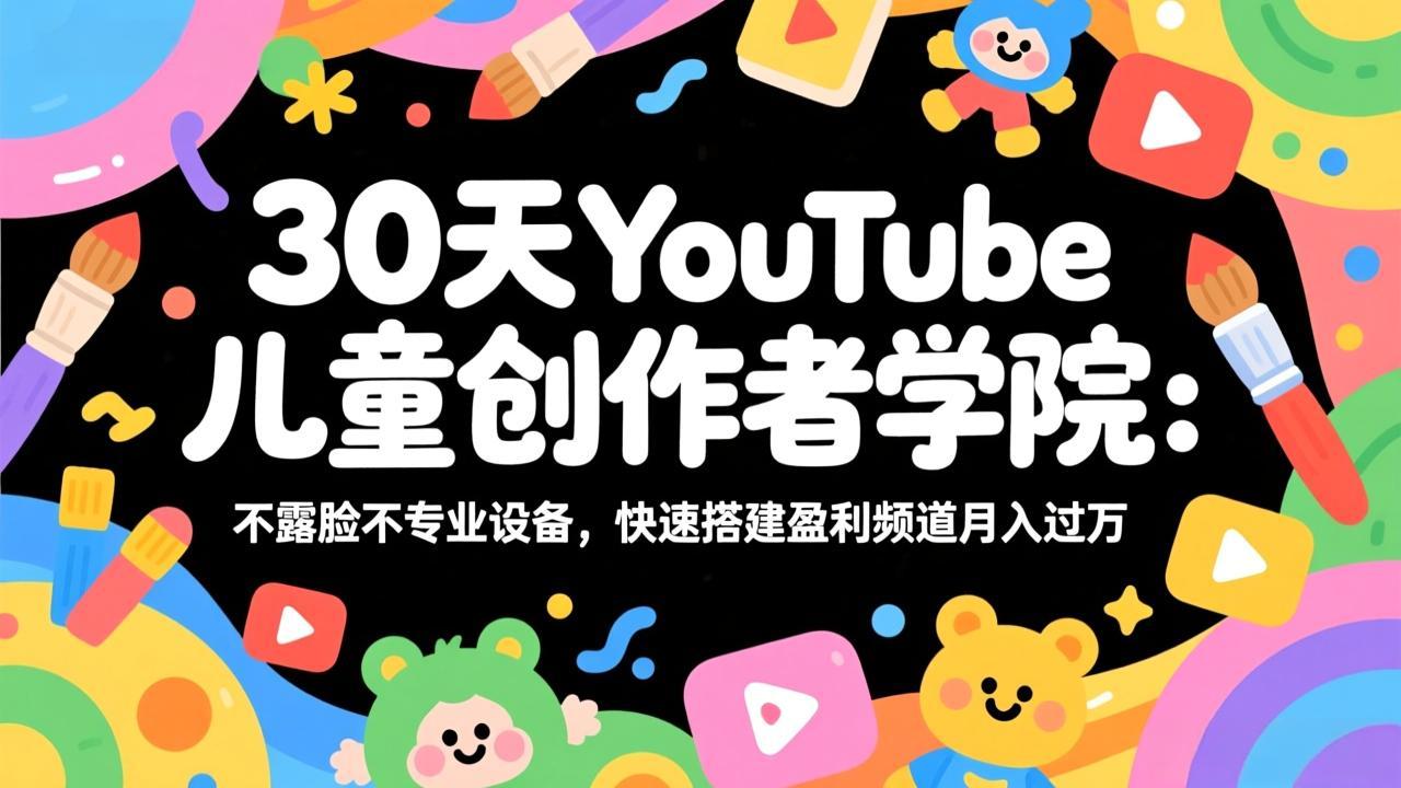 30天YouTube儿童创作者学院：不露脸不专业设备，快速搭建盈利频道月入过万-创领云聚