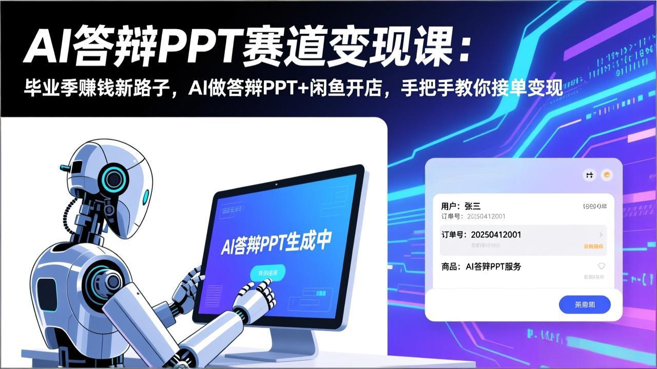 AI答辩PPT赛道变现课：毕业季赚钱新路子，AI做答辩PPT+闲鱼开店，手把手教你接单变现-创领云聚
