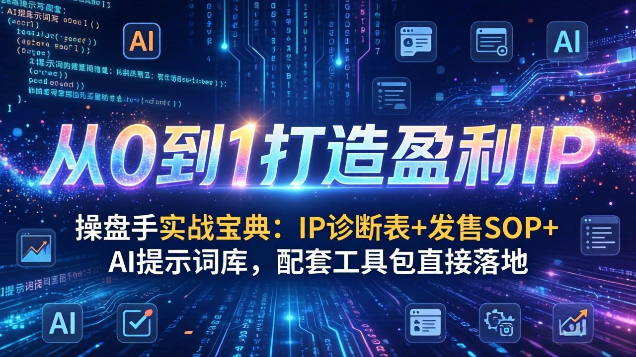 操盘手实战宝典：IP诊断表+发售SOP+AI提示词库，配套工具包直接落地，从0到1打造盈利IP-创领云聚
