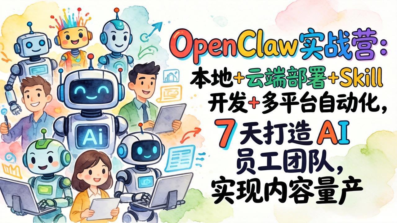 OpenClaw实战营：本地+云端部署+Skill开发+多平台自动化，7 天打造 AI 员工团队，实现内容量产-创领云聚