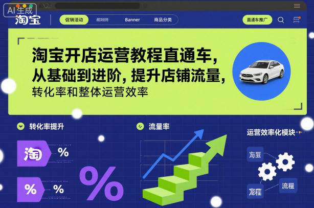 淘宝开店运营教程直通车，从基础到进阶，提升店铺流量，转化率和整体运营效率(更新26年3月)-创领云聚