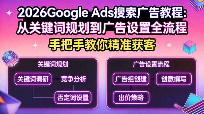 2026Google Ads搜索广告教程：从关键词规划到广告设置全流程，手把手教你精准获客-创领云聚