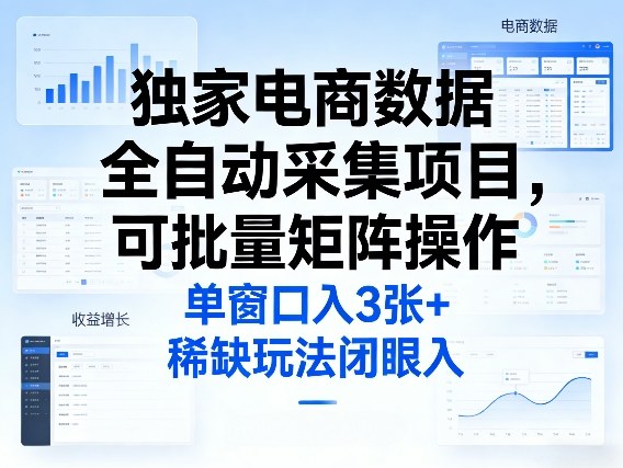 独家电商数据全自动采集项目，可批量矩阵操作，单窗口日入3张+，稀缺玩法闭眼入【揭秘】-创领云聚