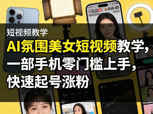 AI氛围美女短视频教学，一部手机零门槛上手，快速起号涨粉-创领云聚