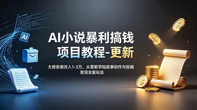 AI小说暴利搞钱项目教程-更新，大佬亲测月入1-3万，从零教学短故事创作与投稿变现全套玩法-智享云联