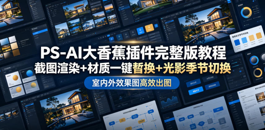 PS-AI大香蕉插件完整版教程，截图渲染+材质一键替换+光影季节切换，室内外效果图高效出图高阶课程-智享云联