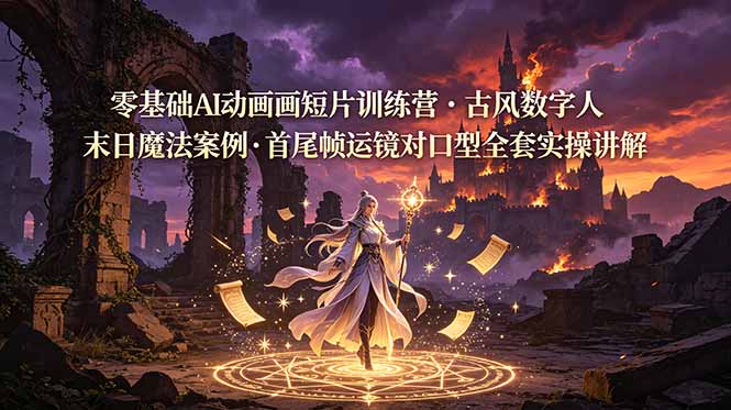 零基础AI动画短片训练营，古风数字人末日魔法案例，首尾帧运镜对口型全套实操讲解-智享云联