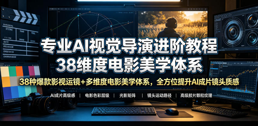 专业AI视觉导演进阶教程，38种爆款影视运镜+多维度电影美学体系，全方位提升AI成片高级感与镜头质感-智享云联