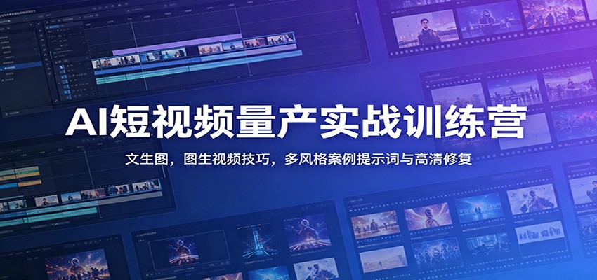 AI短视频量产实战训练营：文生图，图生视频技巧，多风格案例提示词与高清修复-智享云联