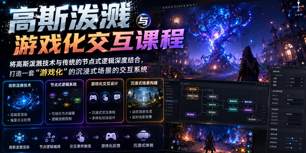 高斯泼溅与游戏化交互课程，将高斯泼溅技术与传统的节点式逻辑深度结合，打造一套“游戏化”的沉浸式场景的交互系统-智享云联
