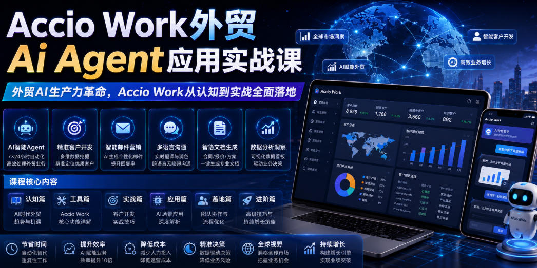 Accio Work外贸Ai Agent应用实战课，外贸AI生产力革命，Accio Work从认知到实战全面落地-智享云联