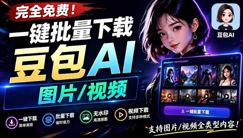 Github最新发布！一键批量下载豆包AI无水印图片/视频，简单易用，自动解析提示词-智享云联