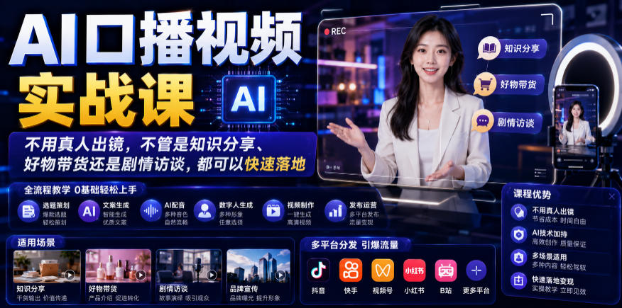 AI口播视频实战课，不用真人出镜，不管是知识分享、好物带货还是剧情访谈，都可以快速落地-智享云联