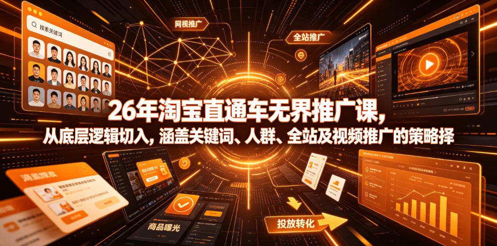 26年淘宝直通车无界推广课，从底层逻辑切入，涵盖关键词、人群、全站及视频推广的策略选择-智享云联