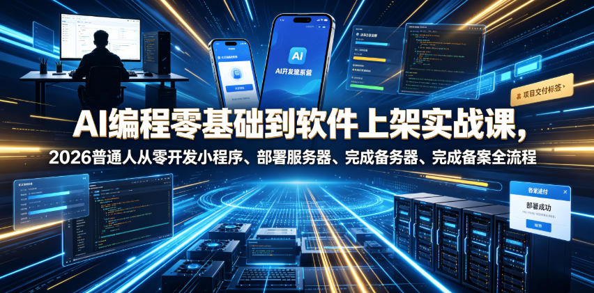 AI编程零基础到软件上架实战课，2026普通人从零开发小程序、部署服务器、完成备案全流程项目落地教程-智享云联