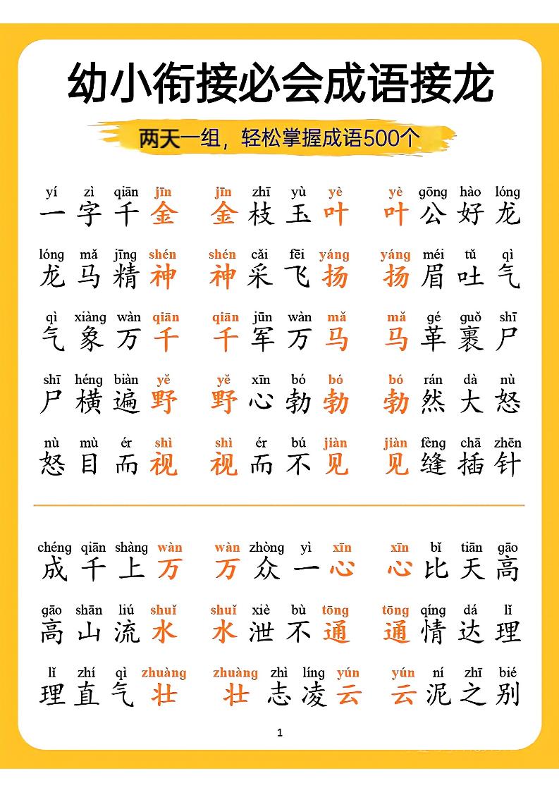 幼小衔接语文必会成语接龙-智享云联