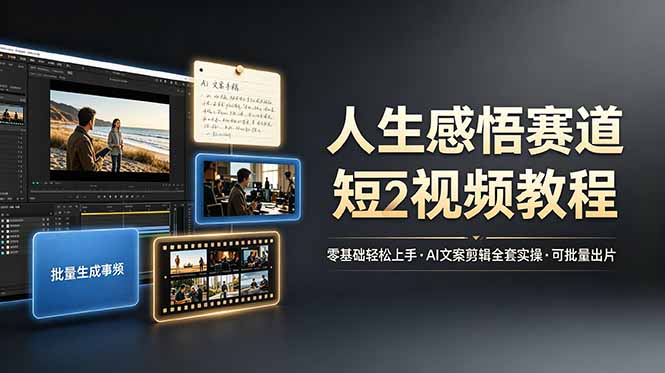 人生感悟赛道短视频教程，零基础轻松上手，AI文案剪辑全套实操可批量出片-智享云联