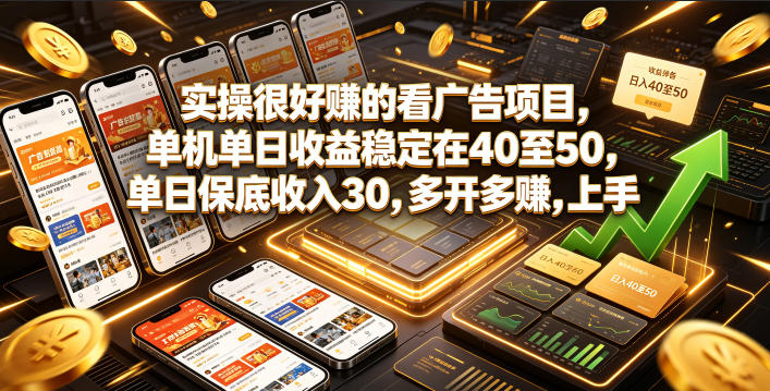 实操很好賺的看广告项目，单机单日收益稳定在40至50，单日保底收入30，多开多賺，上手就能变现【揭秘】-智享云联