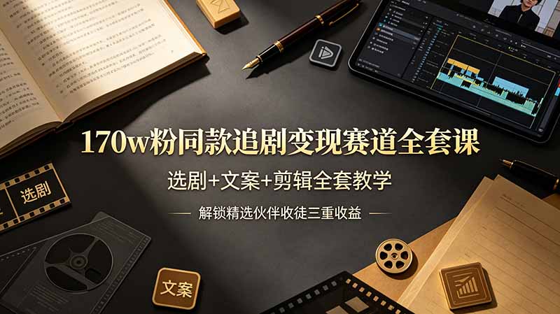 170w粉博主同款追剧变现赛道全套课，选剧+文案+剪辑全套教学，解锁精选伙伴收徒三重收益-智享云联