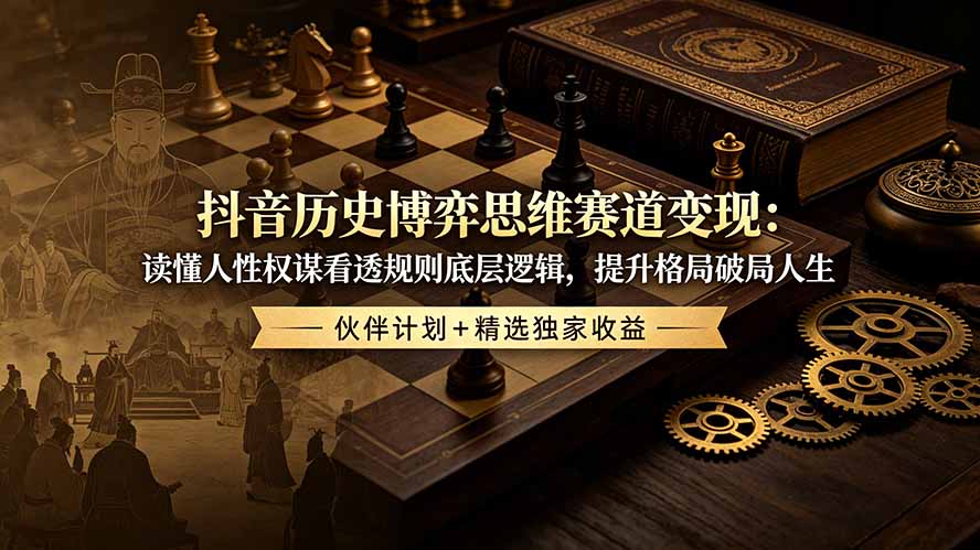 抖音历史博弈思维赛道变现：读懂人性权谋看透规则底层逻辑，提升格局破局人生，伙伴计划+精选独家收益-智享云联