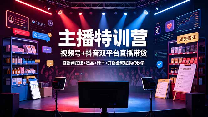 主播特训营:视频号+抖音双平台直播带货,直播间搭建+选品+话术+开播全流程系统教学-智享云联
