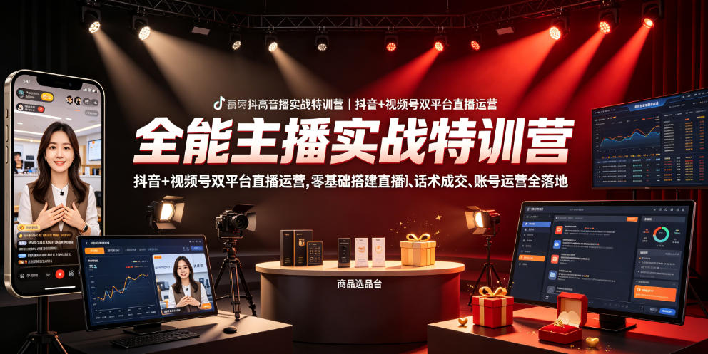 全能主播实战特训营|抖音+视频号双平台直播运营,零基础搭建直播间、精准选品、话术成交、账号运营全落地-智享云联