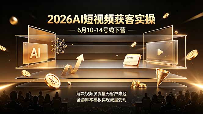 2026AI短视频获客实操6月10-14号线下营，解决视频没流量无客户难题，全套脚本模板实现流量变现-智享云联