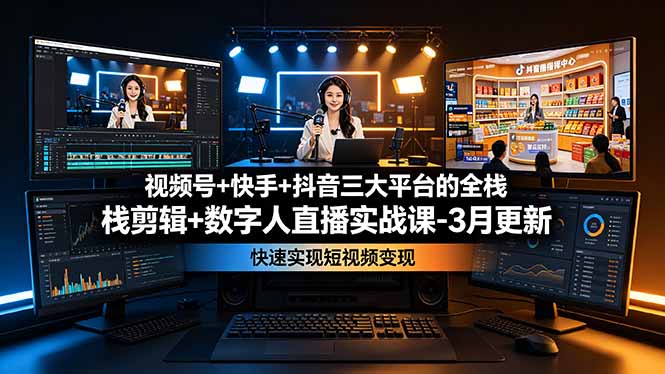 视频号+快手+抖音三大平台的全栈剪辑+数字人直播实战课-3月更新:快速实现短视频变现-智享云联