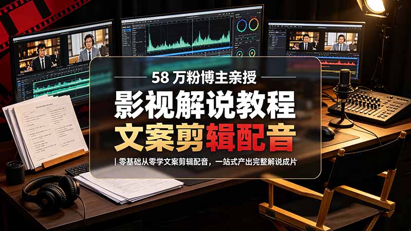 58 万粉博主荧幕春秋亲授影视解说教程｜零基础从零学文案剪辑配音，一站式产出完整解说成片-智享云联