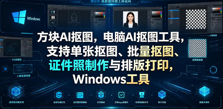 方块AI抠图，电脑AI抠图工具，支持单张抠图、批量抠图、证件照制作与排版打印，Windows工具-智享云联