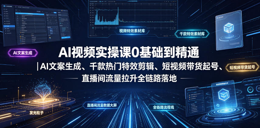 AI视频实操课0基础到精通｜AI文案生成、千款热门特效剪辑、短视频带货起号、直播间流量拉升全链路落地-智享云联