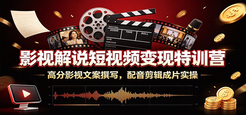 影视解说短视频变现特训营：高分影视文案撰写，配音剪辑成片实操-智享云联