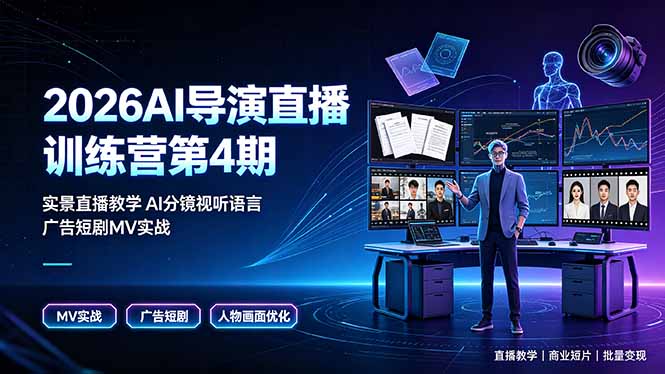 2026AI导演直播训练营第4期，实景直播教学AI分镜视听语言，广告短剧MV实战，解决人物画面崩坏痛点-智享云联