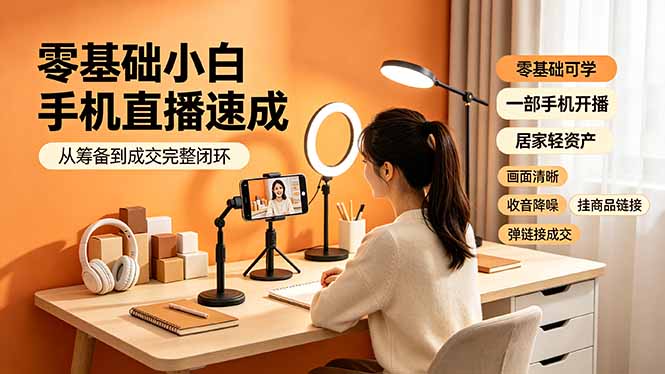 零基础小白手机直播速成,从筹备到成交完整闭环,适配苹果安卓系统,解决杂音卡顿留人难问题-智享云联