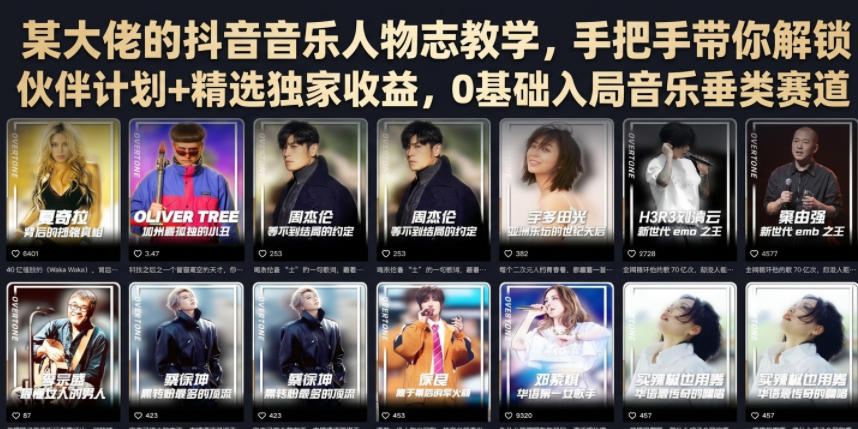 某大佬的抖音音乐人物志教学,手把手带你解锁伙伴计划+精选独家收益,0基础入局音乐垂类赛道-智享云联
