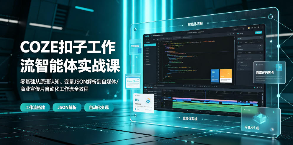 COZE扣子工作流智能体实战课｜零基础从原理认知、变量JSON解析到自媒体/商业宣传片自动化工作流全教程-智享云联