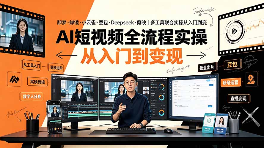 AI短视频全流程实操:即梦·蝉镜·小云雀·豆包·Deepseek·剪映|多工具联合实操从入门到变现-智享云联