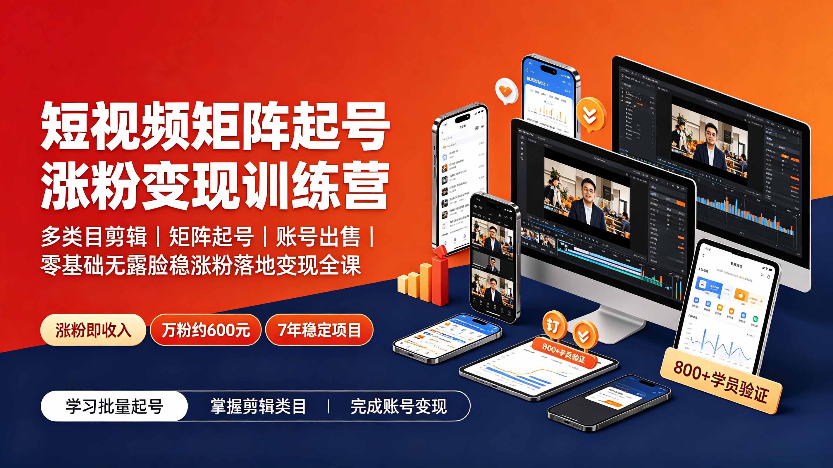 短视频矩阵起号涨粉变现训练营｜多类目剪辑·矩阵起号·账号出售，零基础无露脸稳涨粉落地变现全课-智享云联