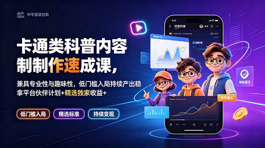 卡通类科普内容制作速成课,兼具专业性与趣味性,低门槛入局持续产出稳拿平台伙伴计划+精选独家收益-智享云联