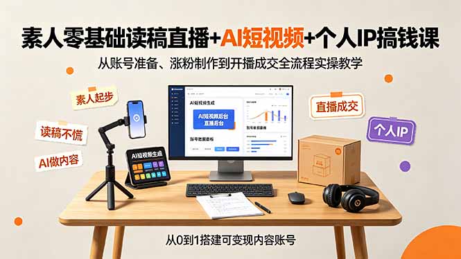 素人零基础读稿直播+AI短视频+个人IP搞钱课,从账号准备、涨粉制作到开播成交全流程实操教学-智享云联