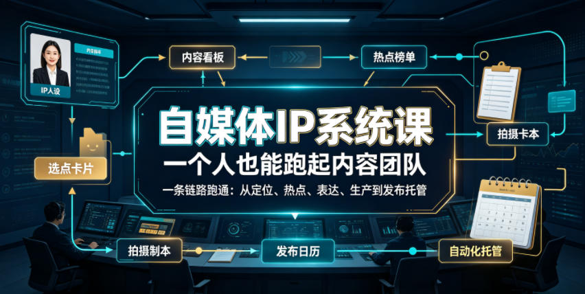 自媒体IP系统课，一个人也能跑起内容团队，一条链路跑通，从定位、热点、表达、生产到发布托管-智享云联